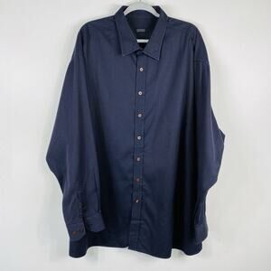 Mirto Size 5XL 9 Printed Long Sleeve Button Shirt Navy Blue 100% Cotton